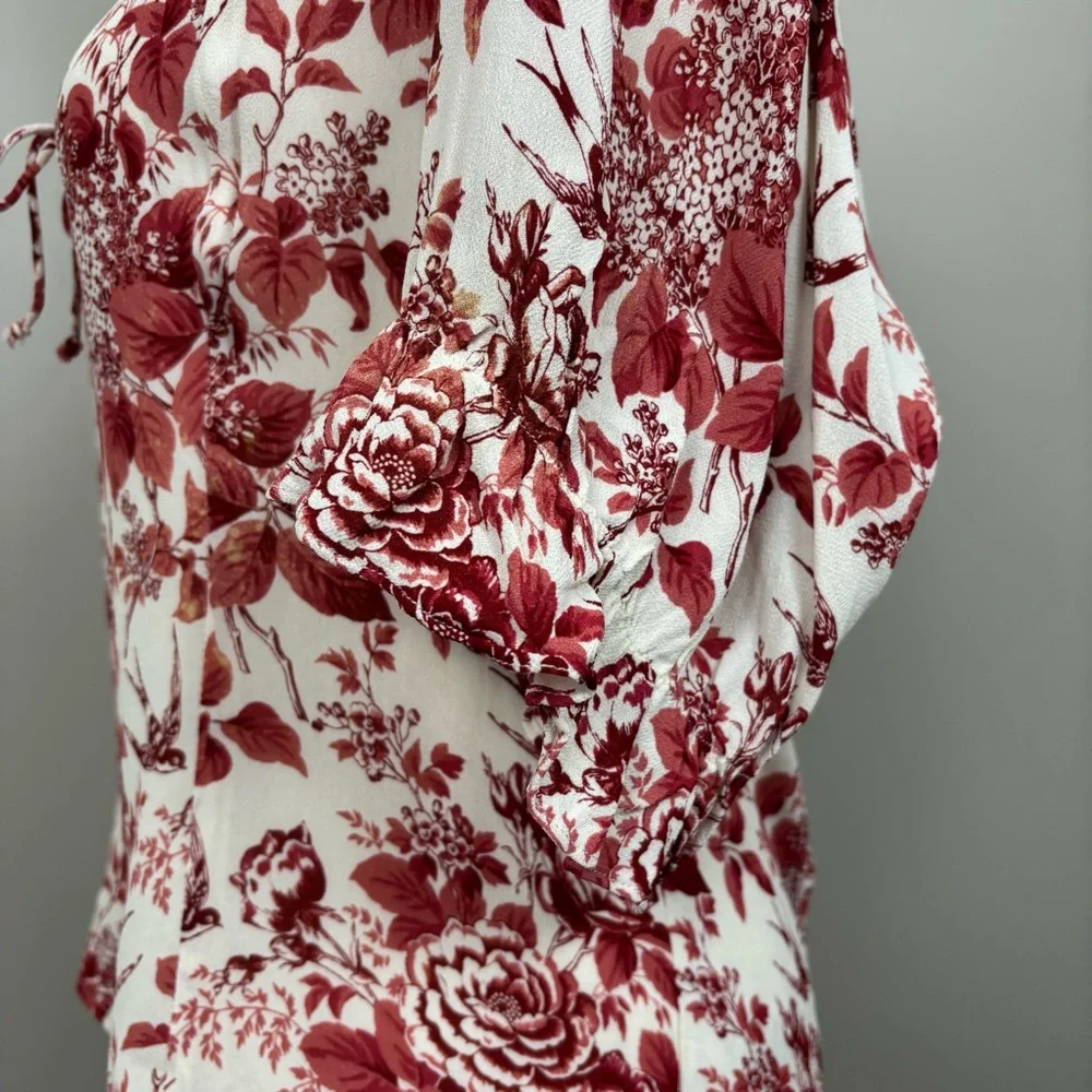 Reformation Top 18 Red Cream Delevan Sweetheart‎ Floral Puff Sleeve Blouse
